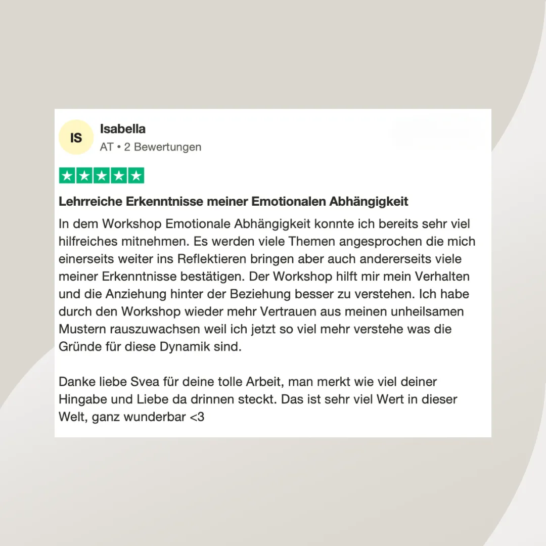 Rückmeldung zum Onlinekurs emotionale Abhängigkeit