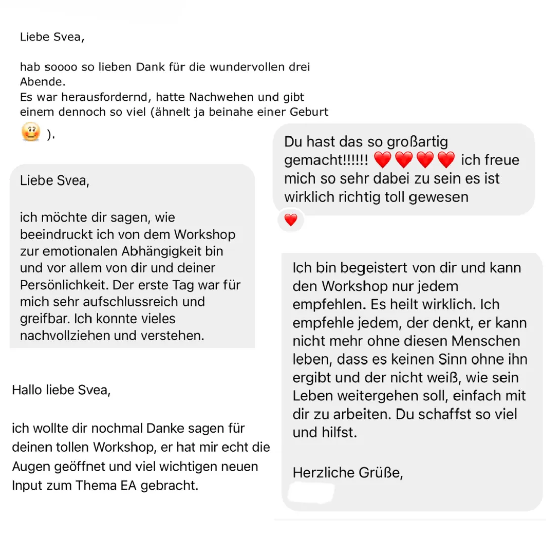 Rückmeldung zum Onlinekurs emotionale Abhängigkeit