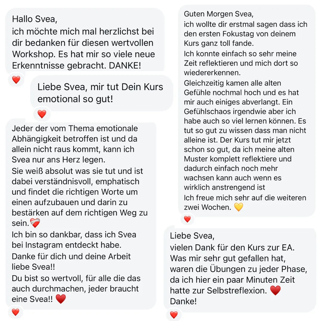 Rückmeldung zum Onlinekurs emotionale Abhängigkeit